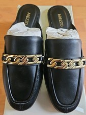 MOCASSINI DONNA AREZZO SLIP ON IN PELLE NERA CATENA ORO TAGLIA 39 NUOVI