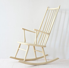 MidCentury Sedia a dondolo Shabby, originali scandinave retrò, 60s