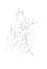 MANDURIA, vicolo gatti, disegno a matita, puglia salento vino primitivo