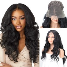 Parrucche lunghe ondulate nere pizzo davanti fibra resistente al calore donna morbide naturali quotidiane