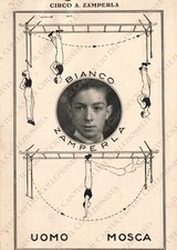 Circo A. ZAMPERLA Bianco Uomo Mosca RARA Cartolina pubblicitaria