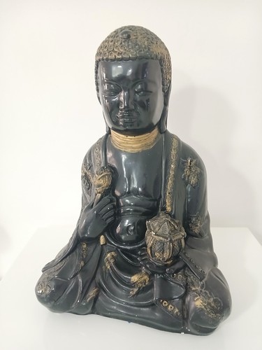 Statua buddha nero vetro - nero, in