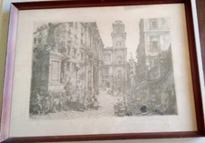 Incisione Napoli Piazza S. Lorenzo Maggiore 1957 firmata con cornice (P669)