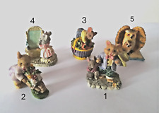 5 Statuine in Resina Statuette Decorative Piccoli Animali Gatto Gufi e Topolini