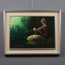 Eliano Fantuzzi Quadro Figura con Fiori Dipinto Olio su Tela XX Secolo Originale