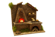 Forno In Miniatura Presepe Con Luci Rosse E Pane Decorazione Artigianale
