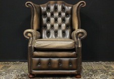 Poltrona Chesterfield Chester Queen Anne originale inglese pelle marrone chiaro