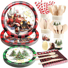 192 Pezzi Festa Di Natale Dessert Dinner Set Serve 24,Ospiti Piatti Di Natalizio