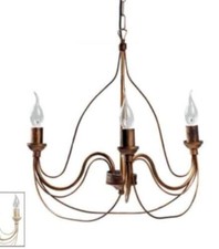 LAMPADARIO IN FERRO BATTUTO AVORIO SOSPENSIONE CLASSICA SHABBY CHIC 3 LUCI