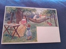 Cartolina Artistica Inizio '900 Giardino Con Amaca  Fp Colori Non Viaggiata  