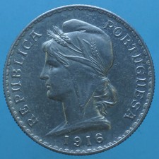 PORTOGALLO ESCUDO 1916 ARGENTO