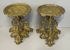 COPPIA ALZATA BRONZO DORATO epoca 1800 PLATEAU BAROCCO SU PIEDISTALLO OLD ANTICO