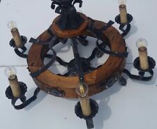 lampadario a ruota 6 luci ferro/legno