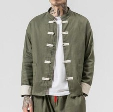Tuta uomo cinese cotone tang cappotto giacca vintage bottoni Taichi Wushu camicia nuova