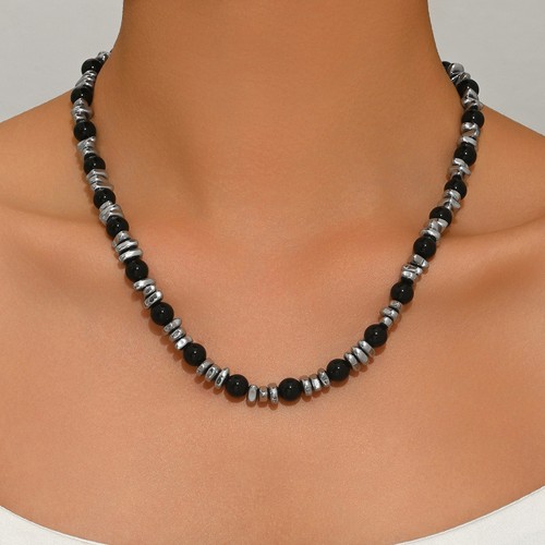 Collana perle pietra nera