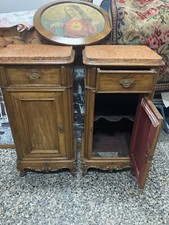 ANTICA COPPIA COMODINI In Legno Realizzati A Mano, Con Piano In Marmo Rosa