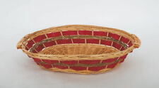 MAXI CESTO NATALE OVALE IN VIMINI CON MANICI E FASCE ROSSE INTRECCIATE
