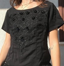 Vestito abito tubino nero vintage ricamo maniche corte