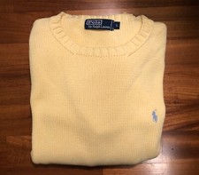 POLO RALPH LAUREN PULLOVER UOMO COTONE MAGLIA MAGLIONE GIALLO CAVALLO AZZURRO L
