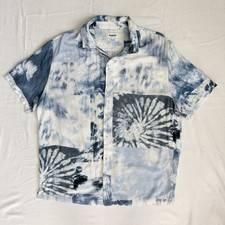 Desigual Camicia Uomo XXL 2XL Blu Manica Corta Tie Dye Bianco Spirale Casual