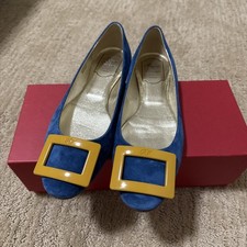 Scarpe da donna Roger Vivier nuove con scatola in camoscio blu con fibbia piatta 38 euro