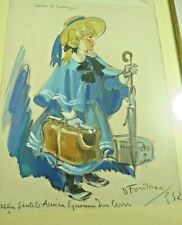 DISEGNO DIPINTO QUADRO CARICATURA DANIELE  FONTANA BAMBINA RAGAZZA SATIRA 1952