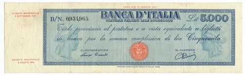 5000 lire titolo provvisorio - lire,