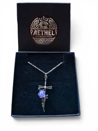 Collana croce con rosa viola - collana,