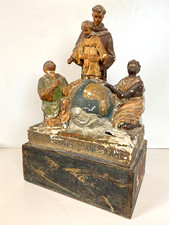 ANTICO GRUPPO SCULTOREO GESSO CASSETTA ELAMOSINA MISSIONI FRANCESCANE '800