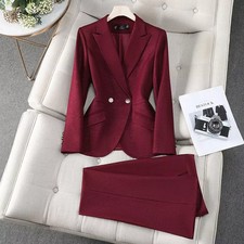 Tailleur Donna Rosso Slim Fit Elegante Con Blazer Doppiopetto Pantaloni CF52357