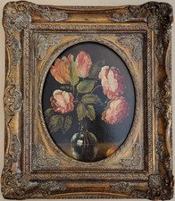 Quadretto classico con fiori – olio su tavola, cornice in legno