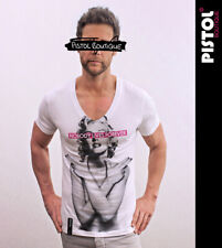 Pistol Boutique T-Shirt Uomo Fitted Bianco Deep V Neck MARILYN MONROE FOREVER