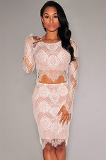 Mini Abito Set string gonna pizzo ricamato top Nudo Nude Illusion Lace Skirt Set