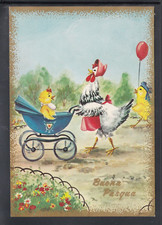 Cartolina Buone Pasqua Gallina Passeggino Pulcini Palloncino ZB1046