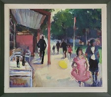 Dipinto ad olio. Ib Eisner (1925-2003): "Una festa per bambini a Bakken" (1983)