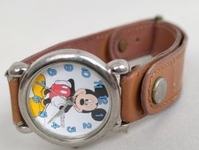 Raro orologio da polso Topolino Disney acciaio pelle vintage Kid Working-XXX