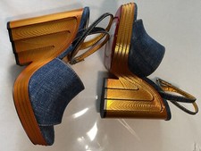 Sandali Christian Louboutin Denim "New York Attitude" Sun Golden con zeppa taglia 42