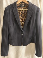 Giacca blazer Dolce & Gabbana spilla righe cropped taglia 46 It, fodera stampa leopardata