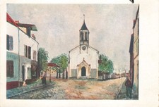 Cartolina Maurizio Utrillo dipinta "La Chiesa di Villetaneuse" Francia Arte