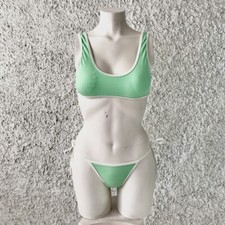 BIKINI VERDE CHIARO A COSTINE CON BORDI A CONTRASTO BIANCHI SLIP CON LACCETTI BR