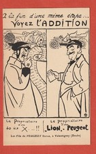 CPA PUBLICITE - FILS DE PEUGEOT Fres - VALENTIGNEY - DOUBS - VOYEZ L'ADDITION !!