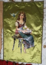 ANTICA PITTURA su seta Donna seduta  dine '800 inizi '900