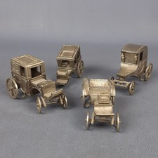 Lotto 4 Modellini Peltro Auto Carrozze Epoca Cesellato a Mano Vintage Anni '70