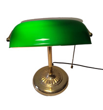LAMPADA RETRO' da scrivania VETRO VERDE e metallo ottonato  cm 36  vintage