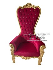 Poltrona Trono Barocco in legno oro  vellutino o ecopelle rosso Swarovski MA1318