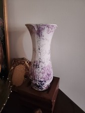 Apulum Fine Porcelaine white , Purple Hand Painted & Signed, W/Gold Rim