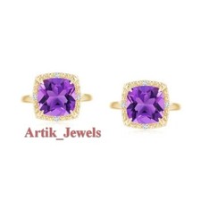 Gemelli In Argento Placcato Oro 14K Con Pietre Naturali In Ametista E CZ #1027