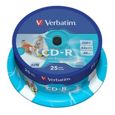 25 CD-R Verbatim PRINTABLE 700MB 52x 80 Min Print STAMPABILI Cake Box 43439