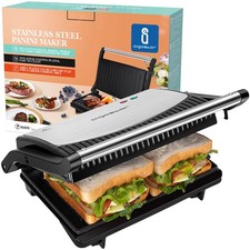 BISTECCHIERA PANINI SANDWICH 800W PIASTRA ANTIADERENTE APERTURA 180° AIGOSTAR