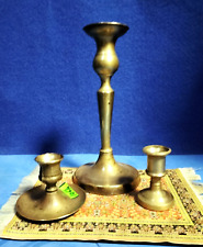 1064- N° 3 Portacandele Candelabri Una Fiamma In Ottone Antichi Vintage.